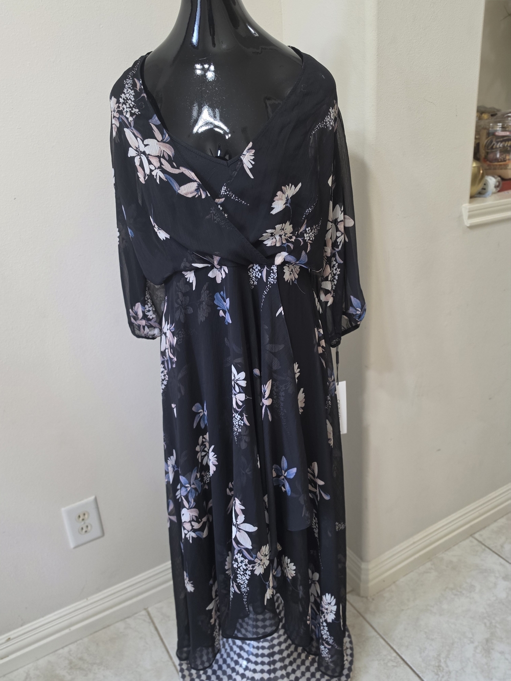 Calvin Klein Black Floral Wrap Maxi Dress - Elegant Evening Dress. NEW